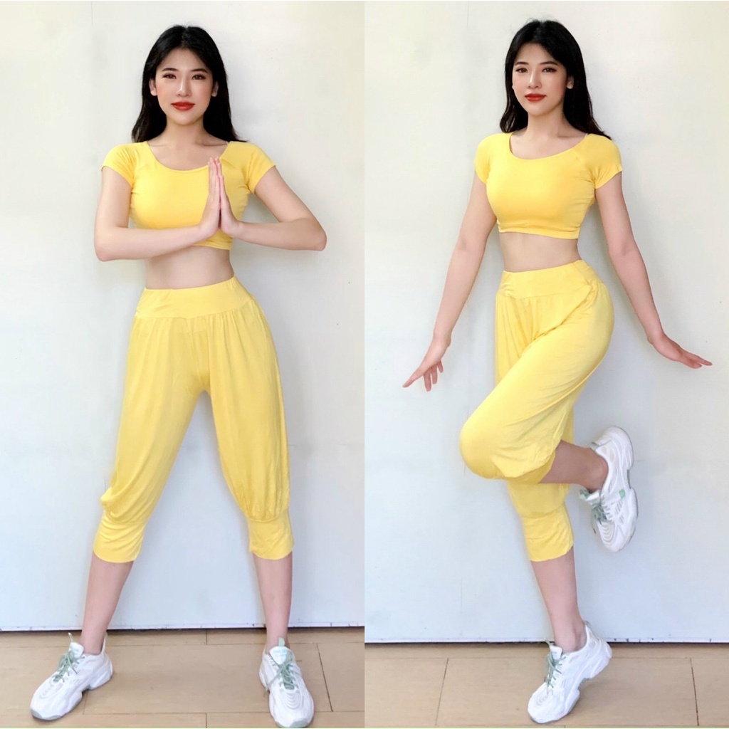 Bộ áo croptop quần lửng alibaba đơn giản nhẹ mát (đồ tập gym-yoga-zumba)