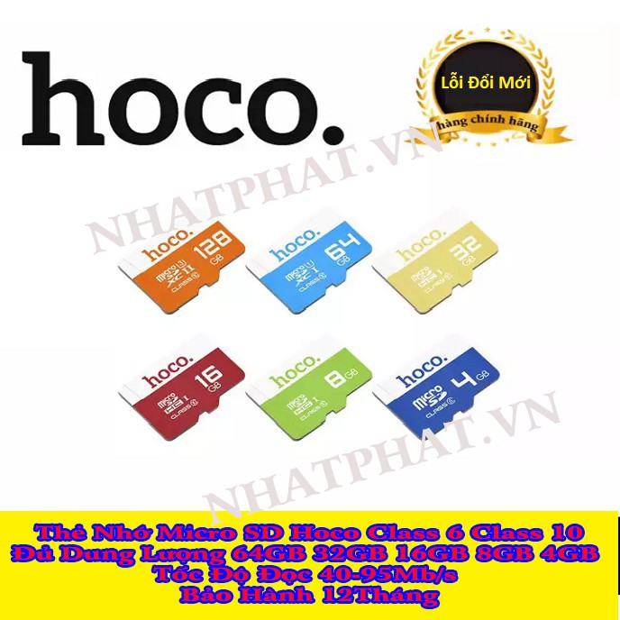 Thẻ Nhớ Micro SD Hoco Class 6 Class 10 Đủ Dung Lượng 64GB 32GB 16GB 8GB 4GB - Tốc Độ Đọc 40-95Mb/s - Bảo Hành 12Tháng