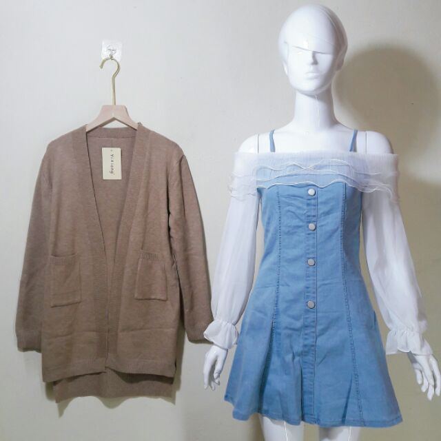Váy denim bò phối tay voan - Cherish shop
