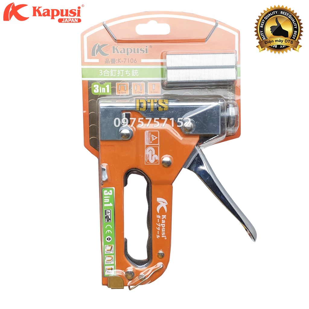 Kìm bấm đinh ghim đa năng 3 trong 1 hãng Kapusi K-7106, Súng bắn ghim có điều chỉnh tăng lực bấm – Tặng kèm 600 mũi ghim