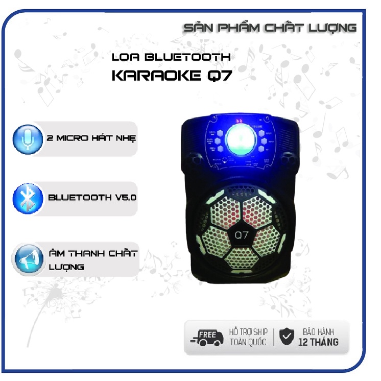 Loa bluetooth karaoke Q7, bass 1.5 tấc, kèm 1 mic không dây