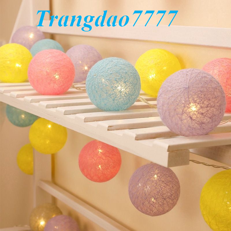 Cắm Điện/Xài Pin/USB- 2 Mét 20 Bóng Đèn Cầu Mây Đèn Led Bóng Tròn Cotton Ball Trang Trí Tiệc Cắm Trại Đẹp Rẻ