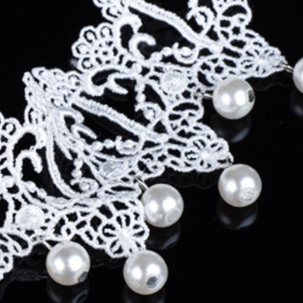 Vòng Cổ Choker Ngắn Phối Ren Đính Ngọc Trai Màu Trắng Phong Cách Gothic Thời Trang Cho Nữ
