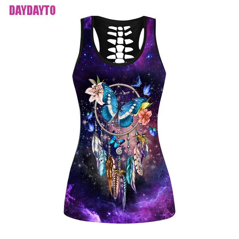 [DAYDAYTO] 3D Printed Butterfly Yoga Suit Women Sexy Psychedelic Hollow Tanktop Vest