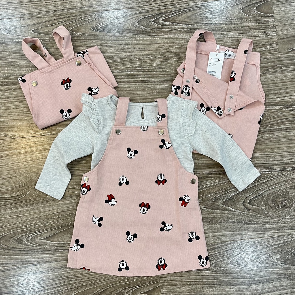 Set yếm cho bé gái - Set yếm bò Minnie hồng kèm áo HM cho bé gái 1-6t