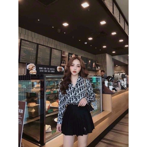 Áo somi kate hoạ tiết tay dài -S5U