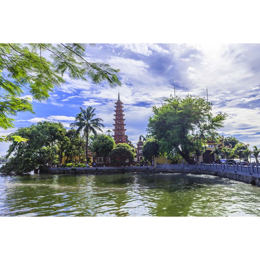 Tranh lụa 3D danh lam thám cảnh nổi tiếng Hà Nội Cầu Thê Húc, Đền Ngọc Sơn, Tháp Rùa  giá rẻ, chất lượng cao