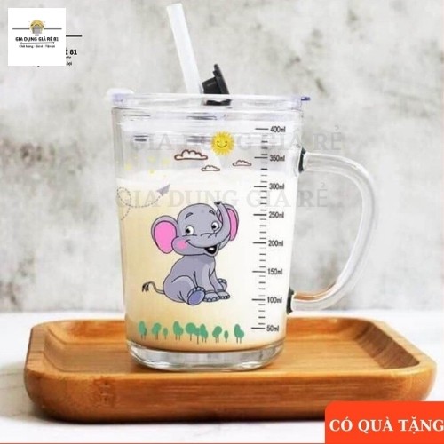 Cốc Giữ Nhiệt Cốc Thủy Tinh Pha Sữa Chia Vạch Kèm Ống Hút Cho Bé 350ml