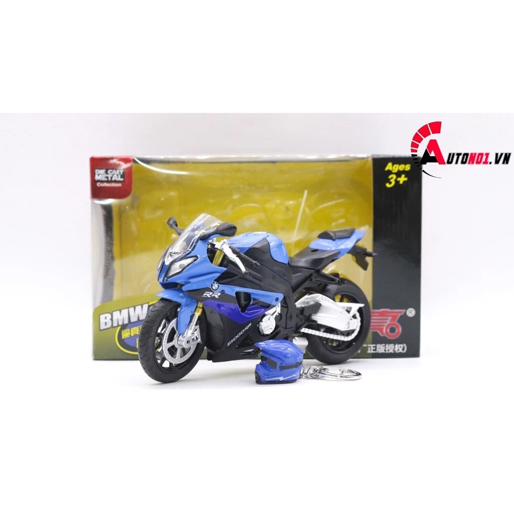 MÔ HÌNH BMW S1000RR XANH DƯƠNG ĐEN CÓ MŨ BẢO HIỂM 1:12 CAIPO 4852