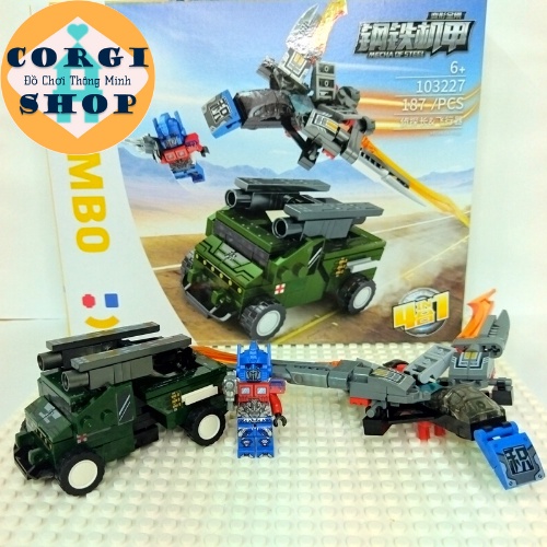 Lego Robot Chiến Binh Thép Từ 6 Xe + 1 Máy Bay, Chất Liệu Nhựa ABS, Kích Thước 24x19x19cm