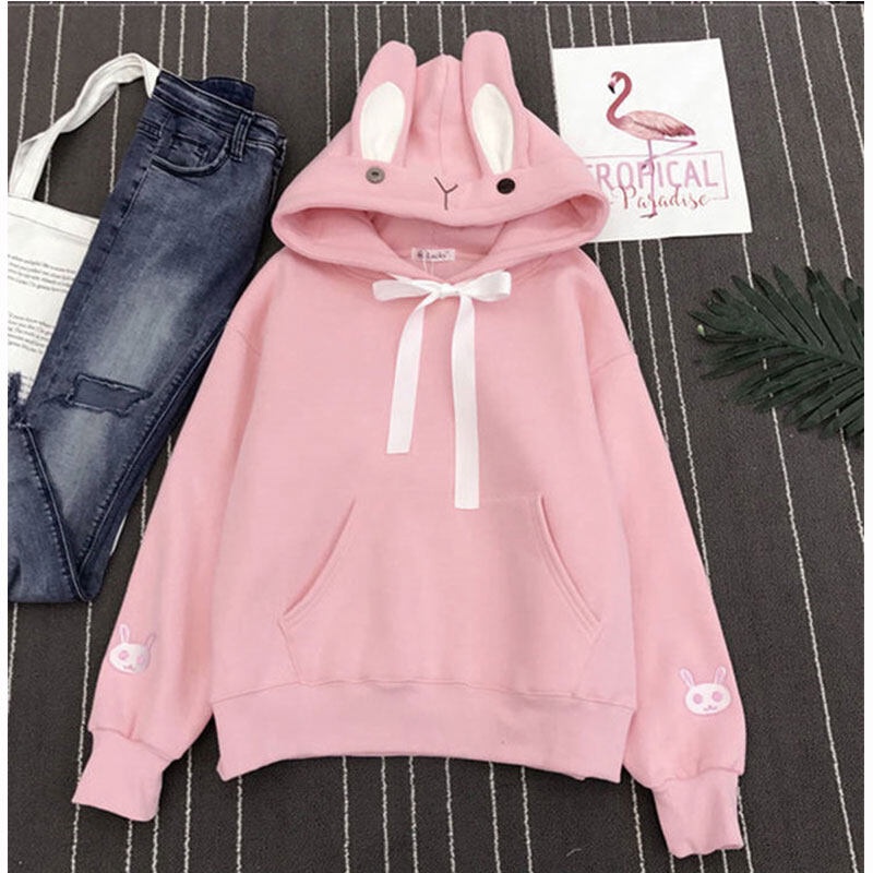 Du YAN Áo Khoác Sweater Chui Đầu Có Mũ Trùm Hình Thỏ Dễ Thương Cho Nữ