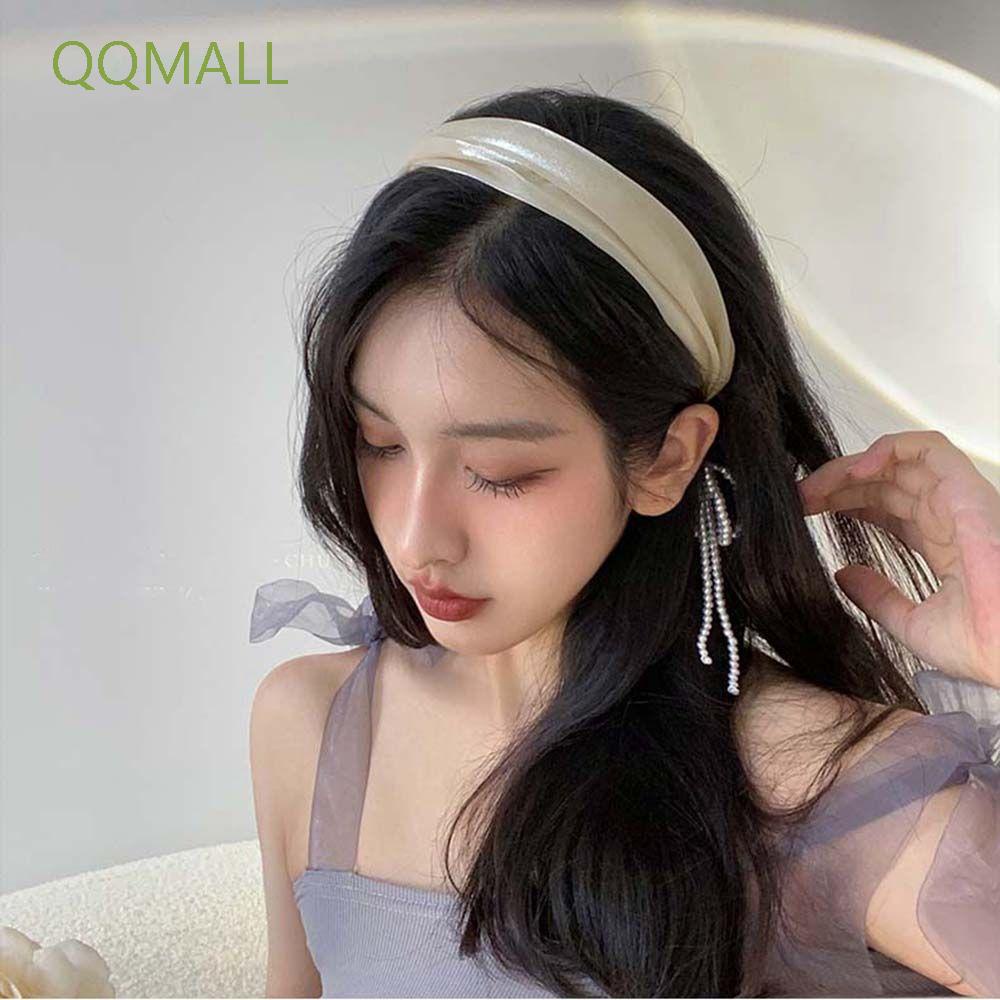 Băng đô vải bản rộng phối dây ngọc trai phong cách Hàn Quốc ngọt ngào cho nữ