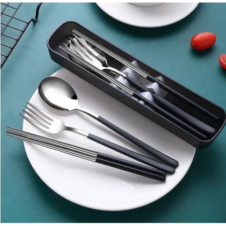 Bộ Thìa Đũa Inox 304 Cao Cấp cá nhân có hộp đựng cao cấp-Hộp thìa dĩa văn phòng, du lịch tiện dụng-(giao màu ngẫu nhiên)