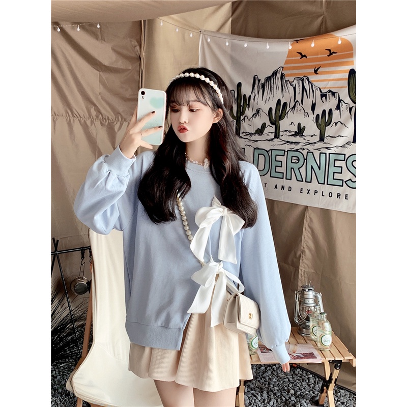 Áo buộc nơ màu xanh đen chất nỉ da cá chất đẹp N4 | BigBuy360 - bigbuy360.vn