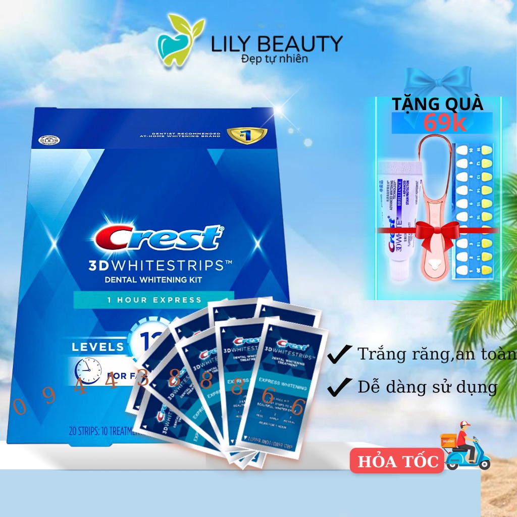 Miếng dán trắng răng Crest 3D White 1 Hour Express - Dán trắng răng cấp tốc 10 ngày