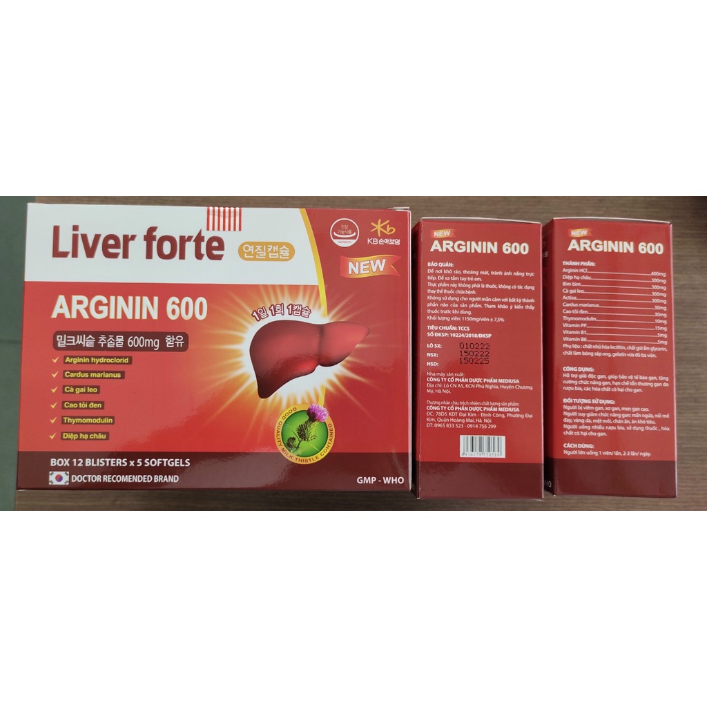 Liver Forte Arginin 600 tỏi đen, diệp hạ châu, thymomodulin mát gan, lợi mật, giải độc gan, tăng cường chức năng gan