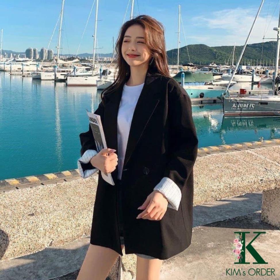 Áo blazer phong cách Ulzzang Hàn Quốc loại 1 màu be và đen dành cho nữ chất đẹp dáng vest dài tay phom rộng cá tính