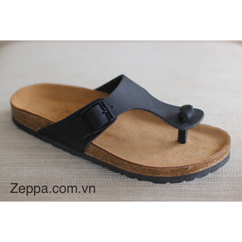 ZEPPA chính hãng - Da bò thật 100% - Dép xỏ ngón màu đen MS: DD1 (Size: 35-46) - Dép đế trấu da bò UNISEX