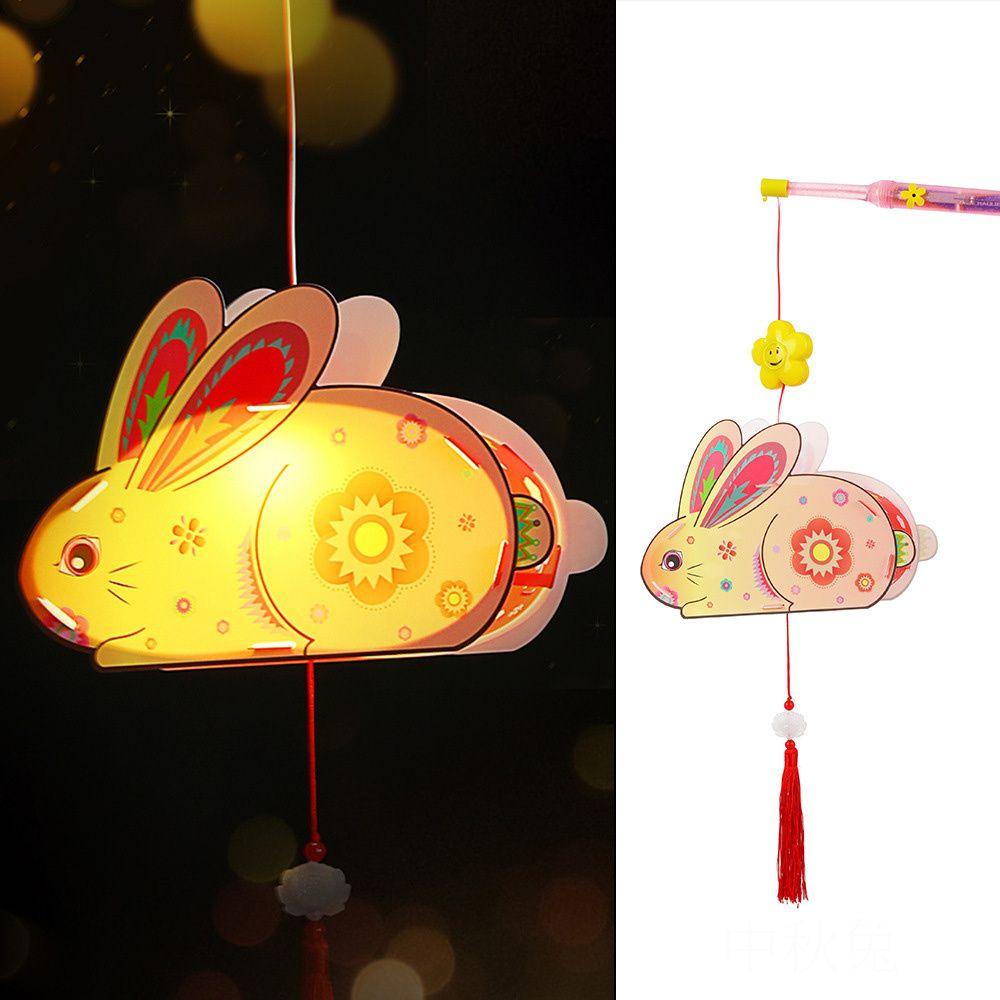 Đèn Lồng Trung Quốc Thủ Công Tự Làm Họa Tiết Thỏ Hoạt Hình Mặt Trăng Dễ Thương Trang Trí Lễ Hội