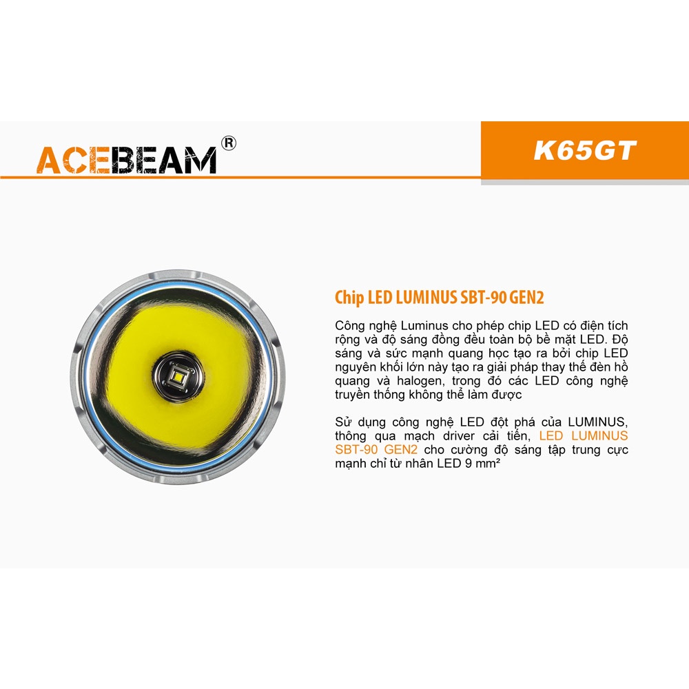 Đèn pin siêu sáng ACEBEAM K65GT sáng 6500lmxa 1682m led Luminus SBT-90 kèm 4 pin 18650 và sạc Miboxer C4s Đèn &amp; Đèn pin