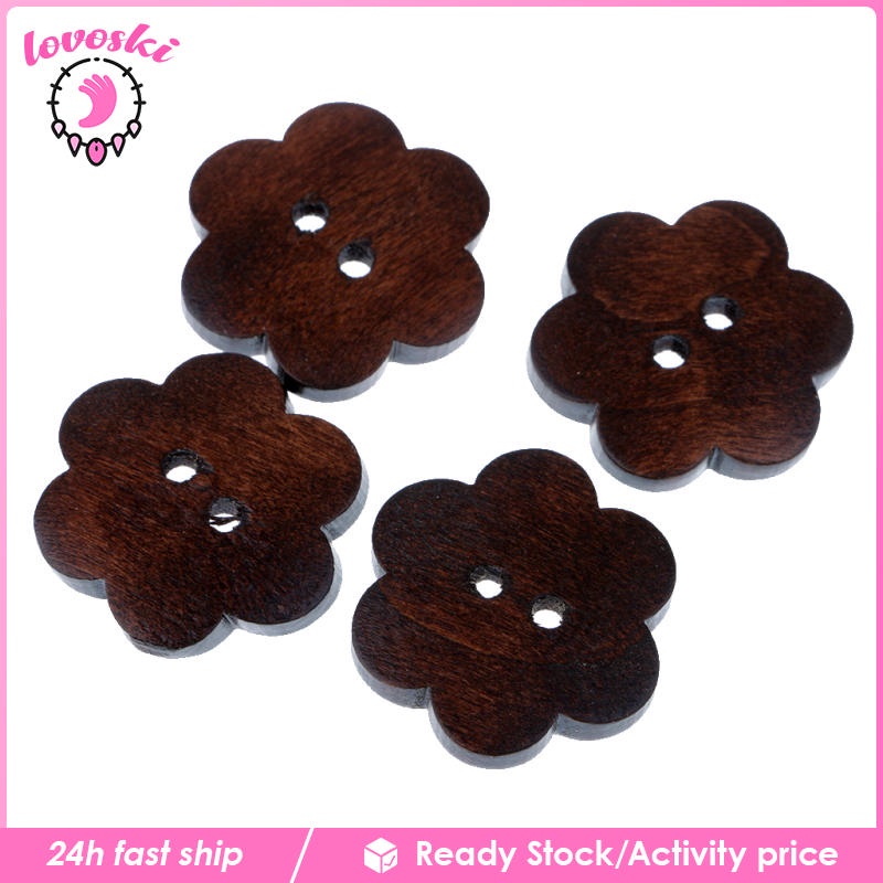 20 Nút Gỗ 2 Lỗ Hình Bông Hoa 23mm