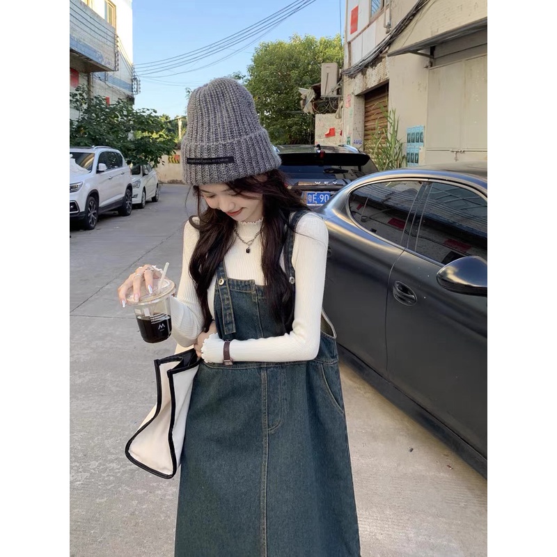𝗺𝗶𝗲 𝘀𝘁𝘂𝗱𝗶𝗼 - HÀNG CÓ SẴN Yếm váy dài khaki đắp túi màu sau cá tính