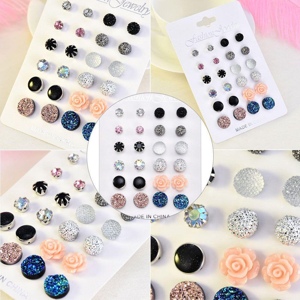 MXGOODS Set Bông Tai Tròn Đính Hoa Phong Cách Hàn Quốc