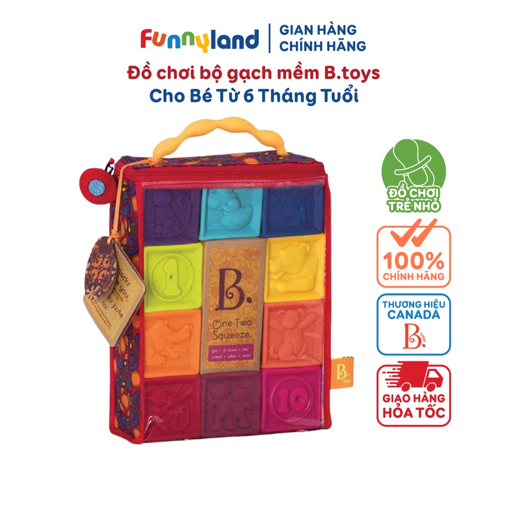 Đồ chơi bộ gạch mềm B.toys cho bé từ 6 tháng tuổi - Baby Blocks One Two Squeeze