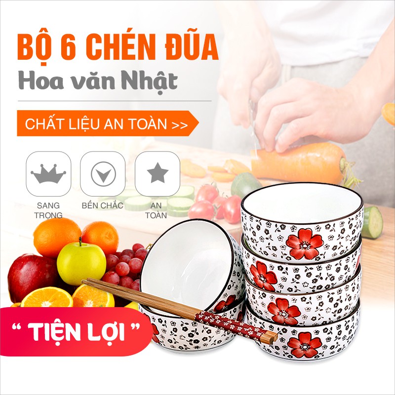 Bộ chén đũa hoa văn Nhật (Màu ngẫu nhiên) | BigBuy360 - bigbuy360.vn