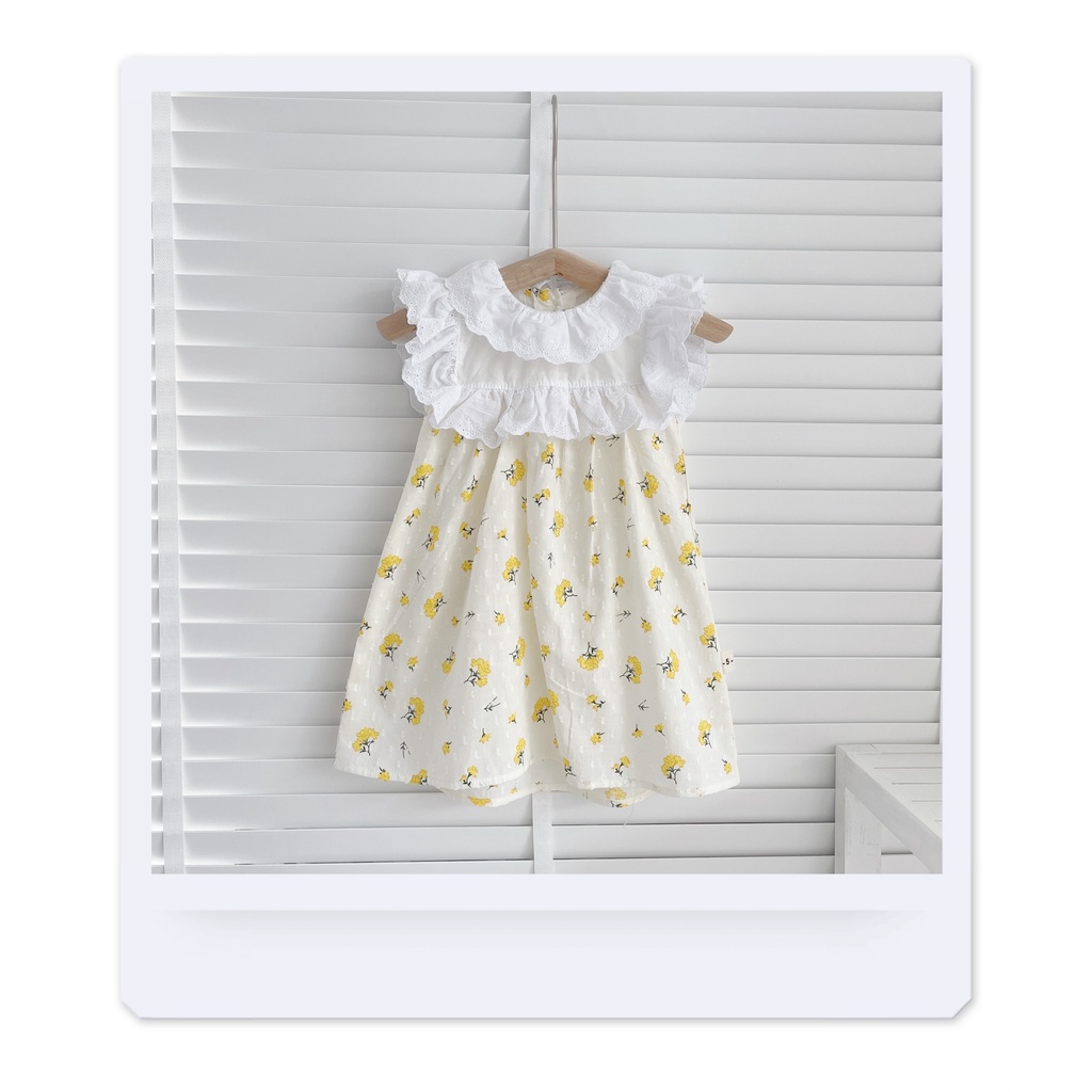 Váy hè hoa cổ 2 tâng phối ren cho bé gái 8-20kg- Chất thô nảy hạt mát