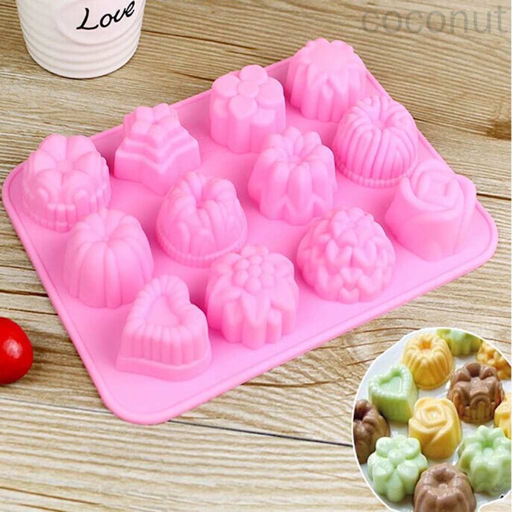 Khuôn làm bánh quy socola 12 ngăn hình hoa hồng trái tim DIY