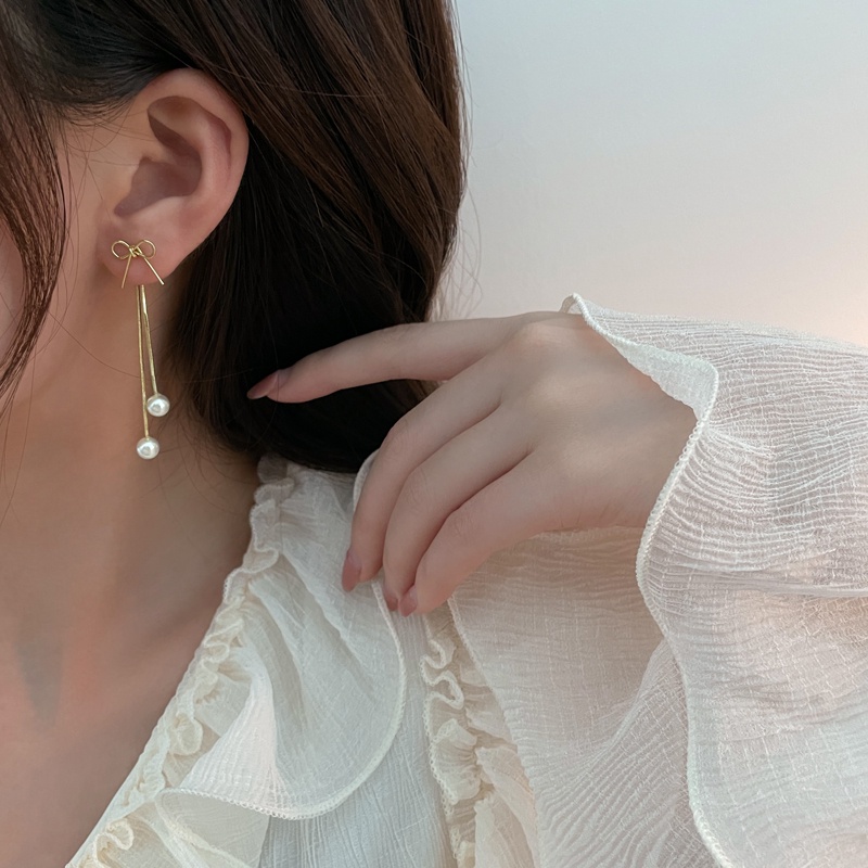 Bông Tai Dáng Dài Đính Ngọc Trai Và Nơ Tua Rua Cao Cấp Thời Trang Mùa Hè 2022 Dành Cho Nữ