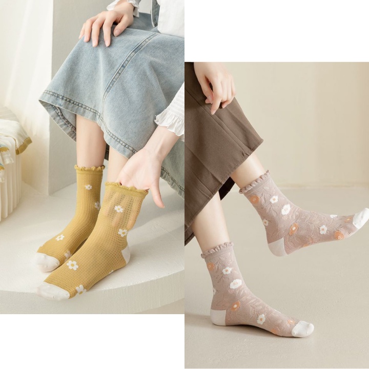 Tất Cổ Vừa &amp; Bèo Vải Mỏng Nhẹ ERASHOP 079524 - Phù Hợp Mang Giày Bánh Mì, Co Giãn 4 Chiều, Bánh Bèo, Tiểu Thư, Rẻ Đẹp