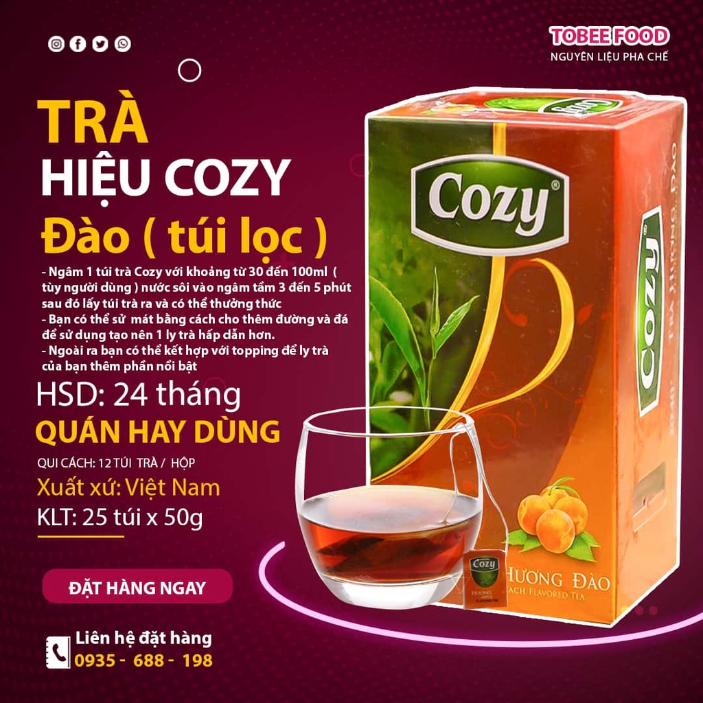 Trà Đào Cozy Túi Lọc - Hương Vị Đậm Đà - Dễ Dàng Pha Chế