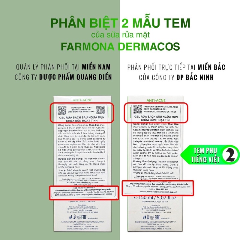 Gel rửa mặt/ kem dưỡng ngừa mụn Dermacos Antiacne Farmona