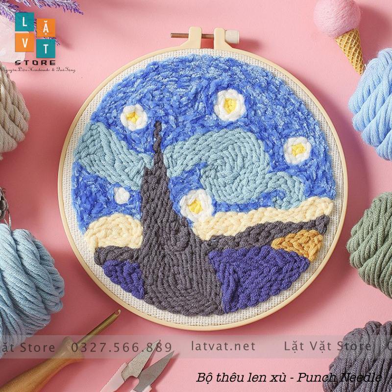 Bộ Thêu Len Xù Van Gogh Starry Night Sky - Trời Đêm - Punch Needle Decor có hướng dẫn, thêu len nổi