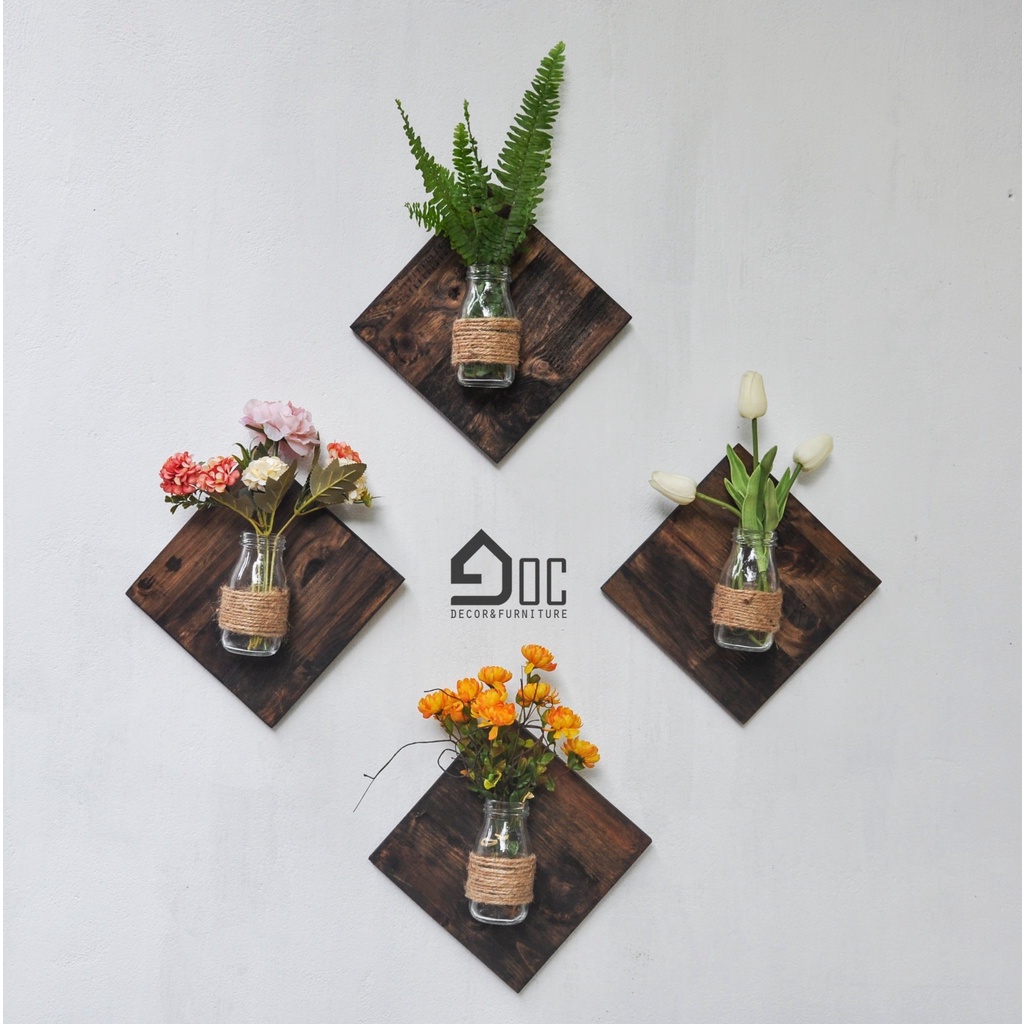 Bảng gỗ lọ hoa thủy tinh treo tường phòng khách, ban công độc đáo Góc decor