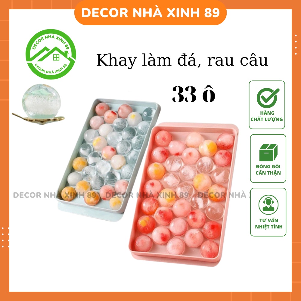 Khay đá bi tròn tủ lạnh 33 viên có nắp đậy Việt Nhật, Khuôn làm thạch hoa quả hình bi tròn ngộ nghĩnh - Decor Nhà Xinh