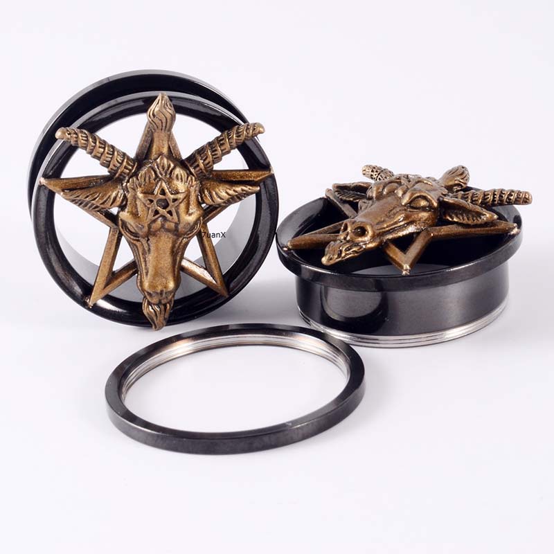 Set 2 Khuyên Tai Đường Hầm Bằng Thép Không Gỉ Hình Đầu Cừu Màu Đen