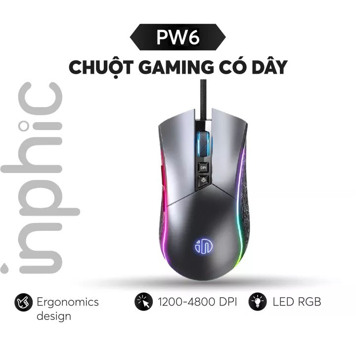 Chuột Gaming Có Dây inphic PW6 LED RGB 16,8 triệu màu cho game thủ chuyên nghiệp - Chính Hãng