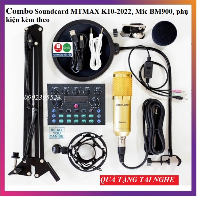 Combo Trọn Bộ Mic Thu Âm Micro Livestream Soundcard MTMAX K10-2022+ Micro BM900 hát karaoke⚡BH 1 NĂM⚡điện thoại máy tính