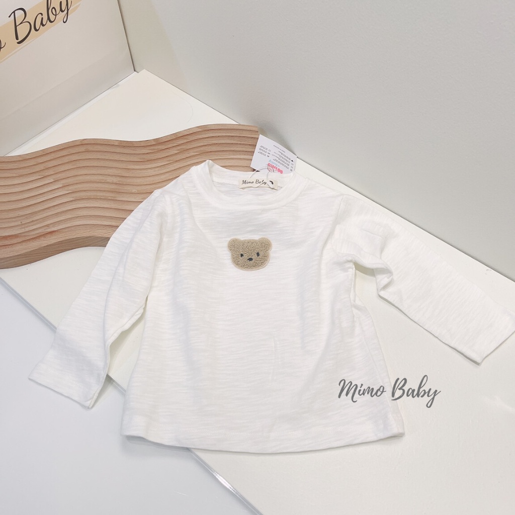 Áo phông dài tay đính gấu vải cotton xước mùa thu đông cho bé QA47 Mimo Baby
