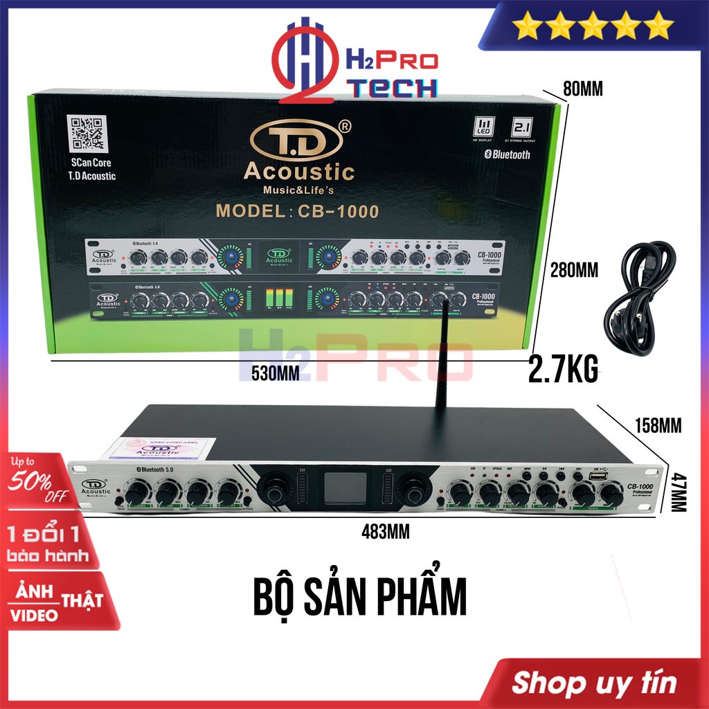 Nâng tiếng karaoke, Nâng tiếng TD Acoustic CB-1000 cao cấp, Bluetooth-Optical-USB-Chỉnh Âm Hay - H2pro Tech