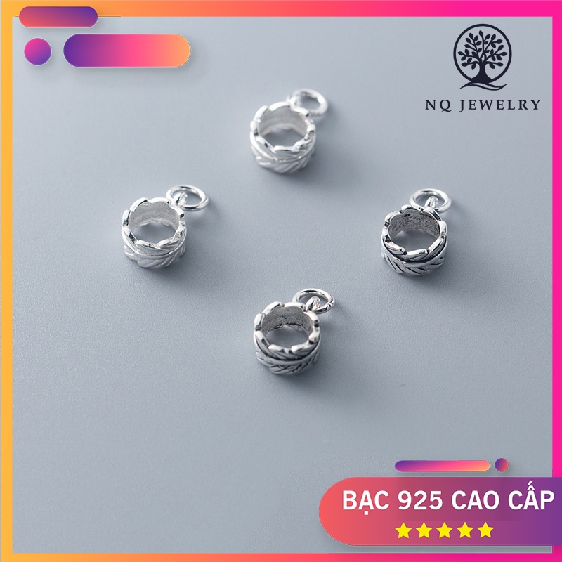 Charm bạc chiếc lá cuộn tròn gắn charm treo