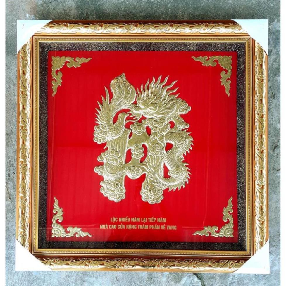 Tranh Đồng Tranh Mừng Thọ Tranh chữ đồng Phúc Lộc Thọ Tâm nền đỏ kt 60x60cm