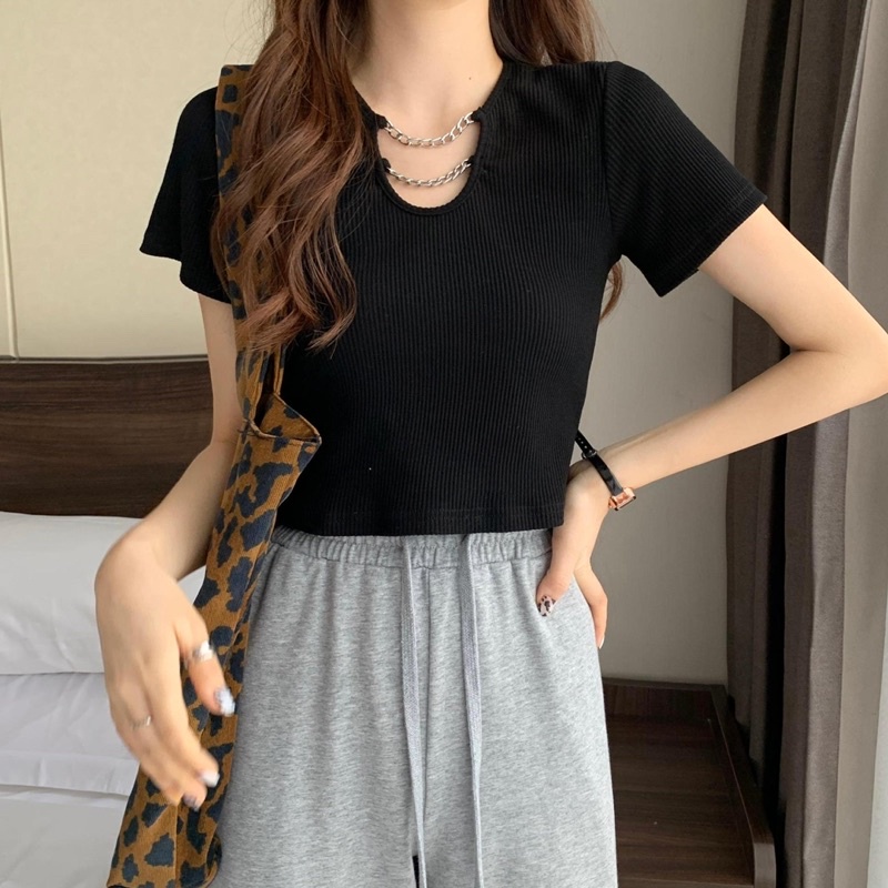 🌱ÁO CROPTOP TAY NGẮN PHỐI XÍCH🌱 ÁO THUN NỮ NHIỀU MÀU
