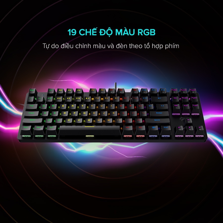 Bàn Phím Cơ Gaming HAVIT KB869L, 87 Phím, 14 Chế Độ Led Backlit Rainbow - Chính Hãng BH 12 Tháng Dizigear