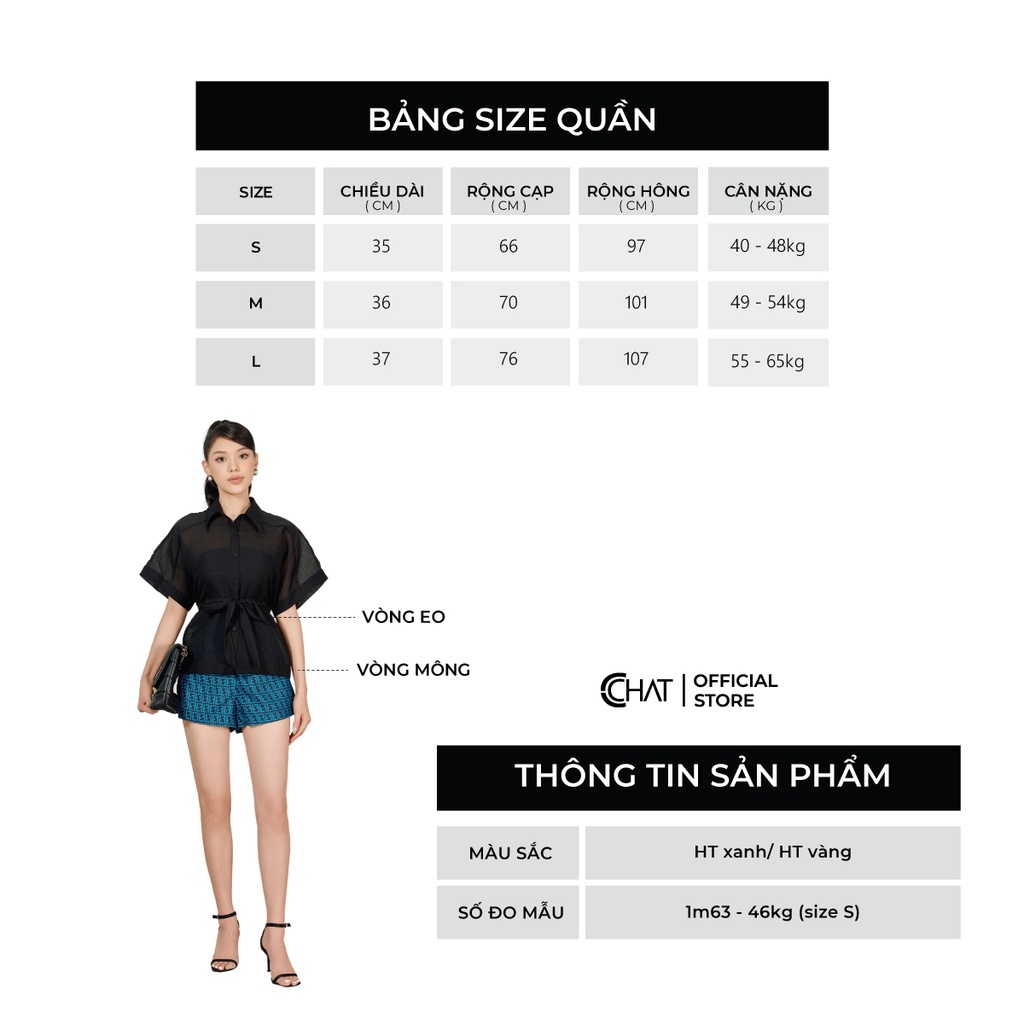 Quần Đùi Nữ 𝐂𝐂𝐇𝐀𝐓 Họa Tiết Kiểu Cạp Lật Phong Cách Trẻ Trung Thanh Lịch 12ONS5010AT