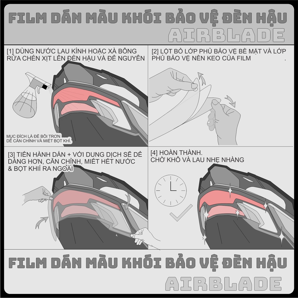 AB | Decal MÀU KHÓI bảo vệ ĐÈN HẬU Honda Airblade chống trầy xước