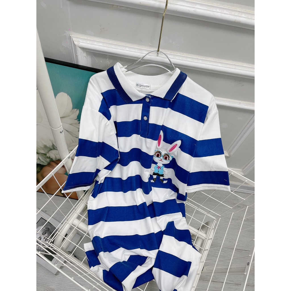 Váy polo kẻ xanh thêu thỏ chất cotton mát mẻ - Hàng có sẵn - Xưởng may Lộc Vân